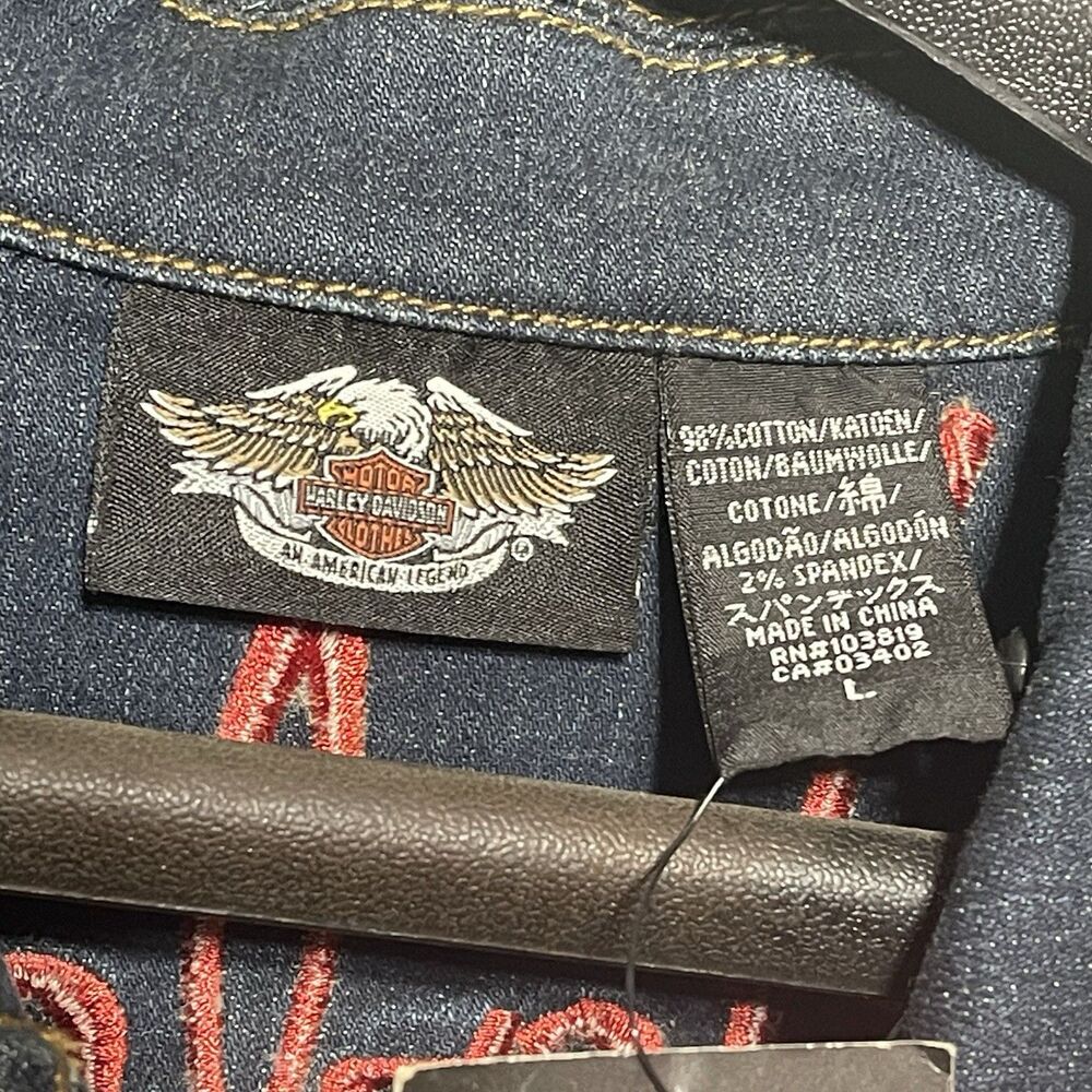Harley Davidson Blue Jean Denim Jacket Embroidered Flowers Bird Womens Large NWT - Picture 8 of 15